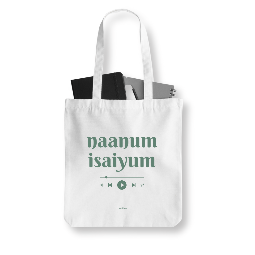 Naanum Isaiyum white Tote Bag