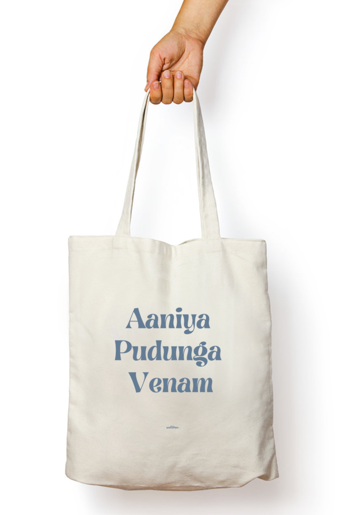 Aaniya pudunga venam white Tote Bag